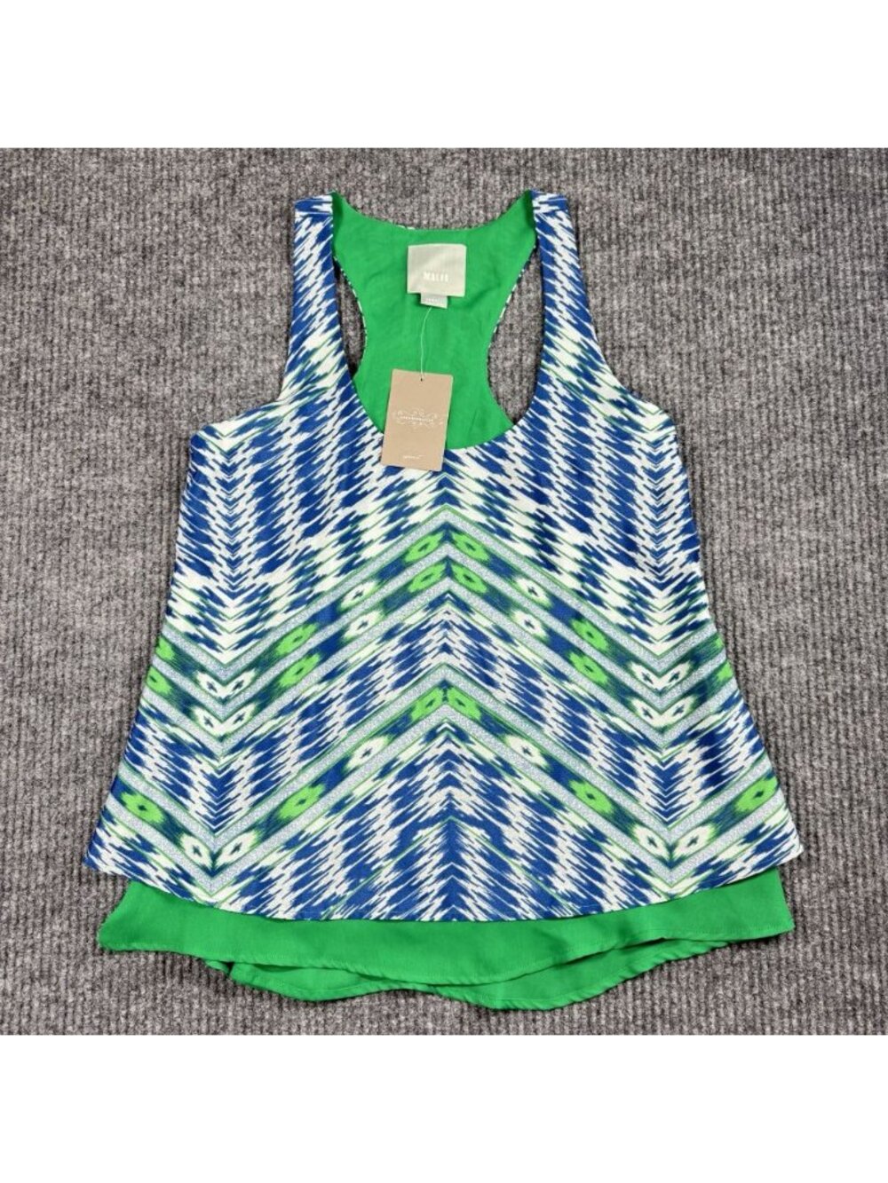 Anthropologie Maeve Tank Top Womens XS Blue Green Ikat Layered Sleeveless NEW